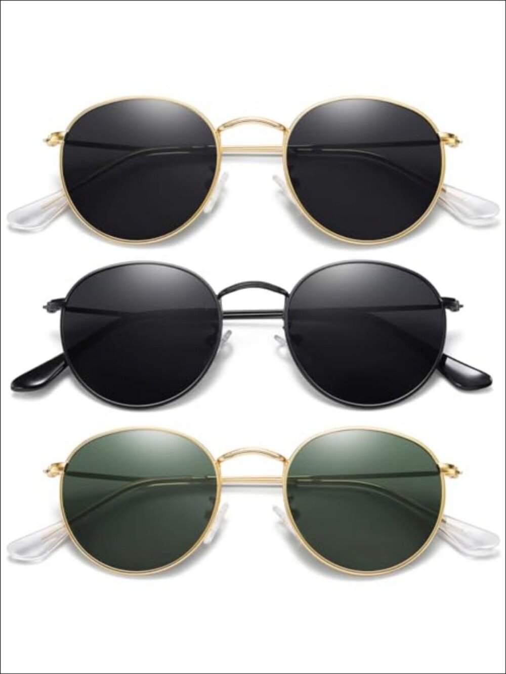 Polarized Round Sunglasses Retro Metal Frame UV400 Unisex Lightweight